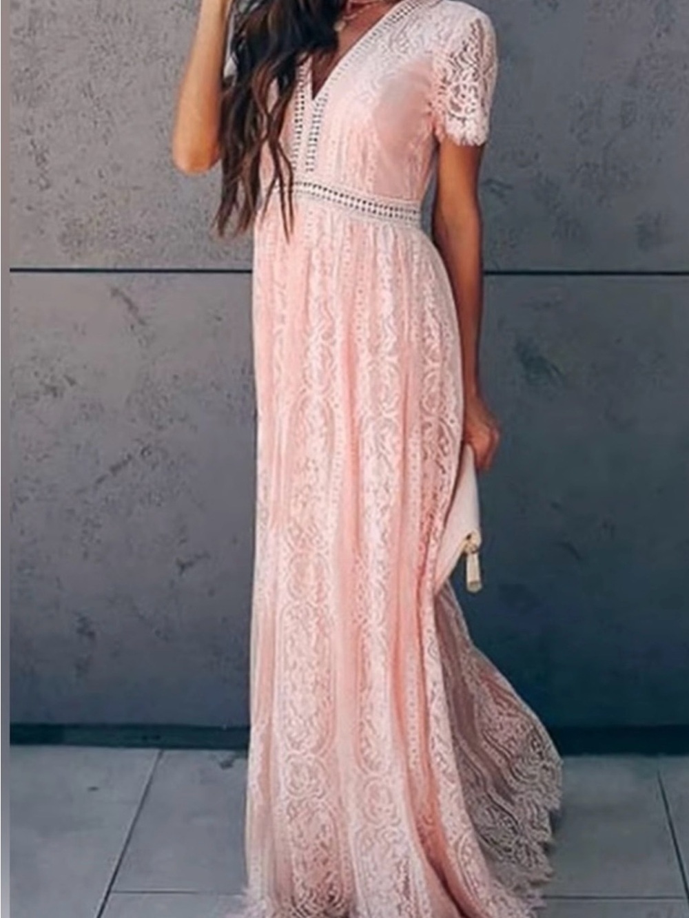 Merokeety Boho Lace V-Neck Short sleeve Maxi Dress size L NWT